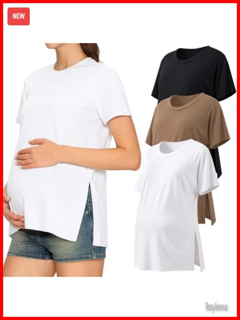 Maternity Shirts 3 Pack Crew Neck Pregnancy Tops Side Split Short Sleeve